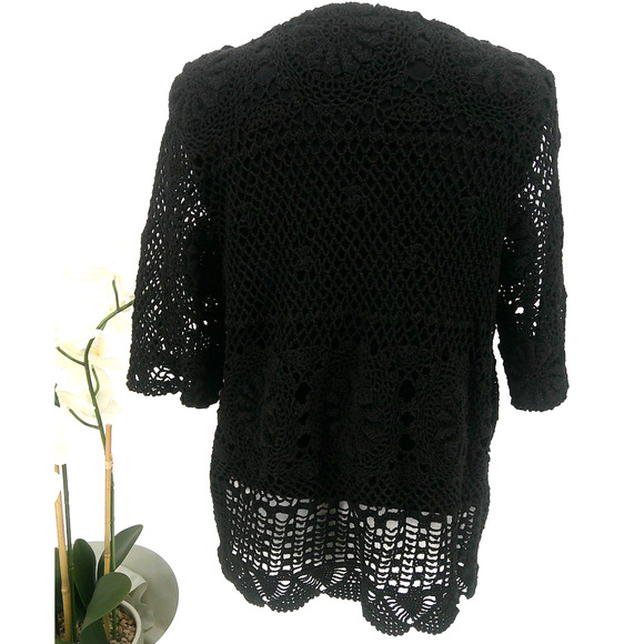 Nicole Marie Womens Size M Black Crochet Floral Boho Cardigan Sweater Top - Picture 5 of 7